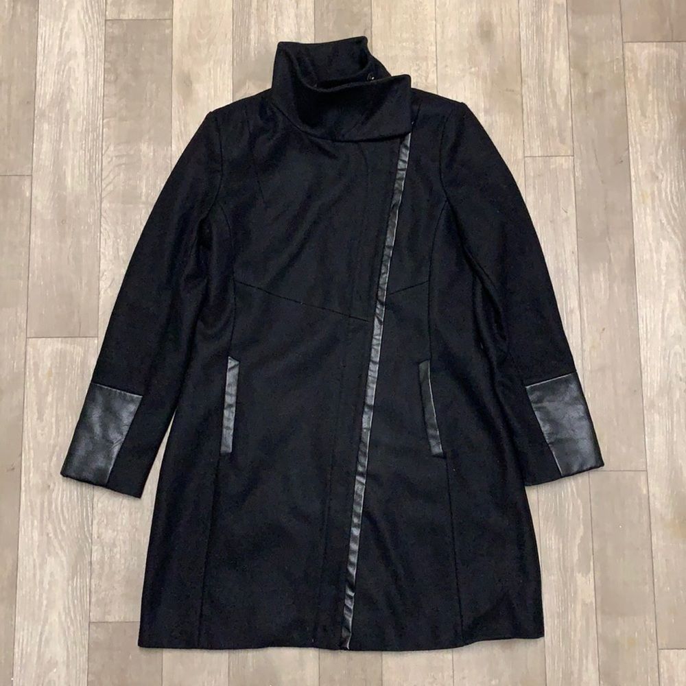 Womens Rachel Rachel Roy Wool Blend Faux Leather Trim Coat